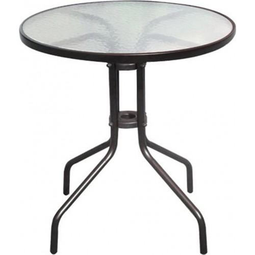 Τραπέζι Κήπου - Βεράντας, Μέταλλο Βαφή Μαύρο, Γυαλί Tempered. Τραπέζι Φ60cm Μεταλλικό Μαύρο